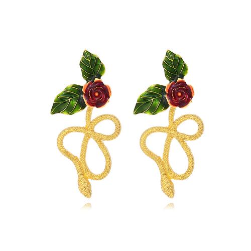 Zinc Alloy Drop Earrings Flower plated fashion jewelry & enamel golden nickel lead & cadmium free Sold By Pair