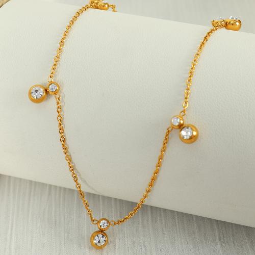 Colar de aço titânio, Partículas de aço, with 5cm extender chain, banhado, joias de moda & micro pavimento em zircônia cúbica, dourado, comprimento 40 cm, vendido por PC