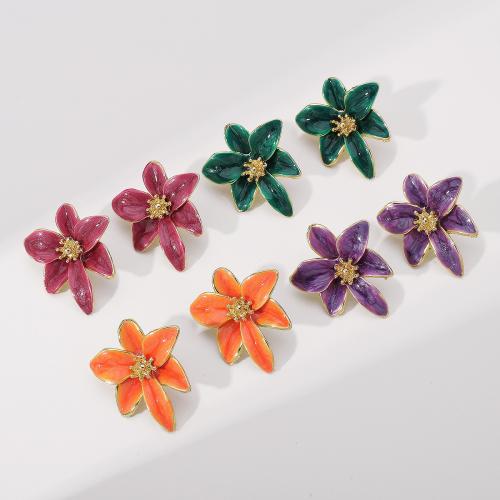 Zinc Alloy Stud Earring Flower fashion jewelry & for woman & enamel Sold By Pair