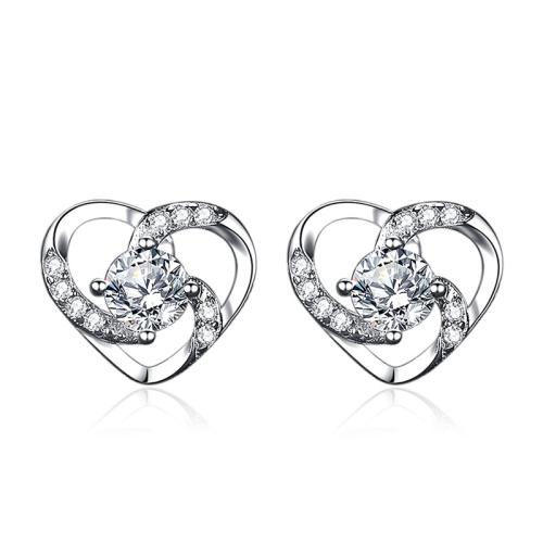 Cubic Zirconia micro pavimenta Sterling Silver Earring, 925 argento sterlina, Cuore, Micro spianare cubic zirconia & per la donna, nessuno, 11x9.50mm, Venduto da coppia