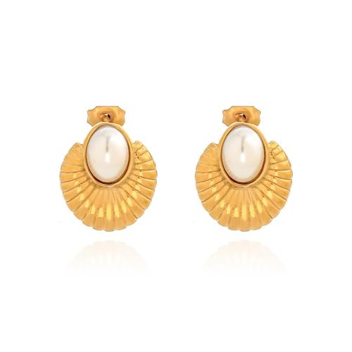 Stainless Steel Stud Earrings 316 Stainless Steel with Plastic Pearl plated for woman Sold By Pair