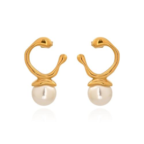 Roestvrij staal Stud Earrings, 304 roestvrij staal, met Plastic Pearl, plated, voor vrouw, meer kleuren voor de keuze, Verkocht door pair