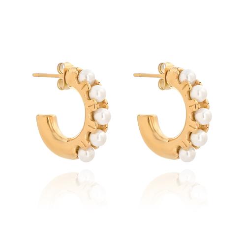 Roestvrij staal Stud Earrings, 316 Roestvrij staal, met Plastic Pearl, plated, voor vrouw, meer kleuren voor de keuze, Verkocht door pair