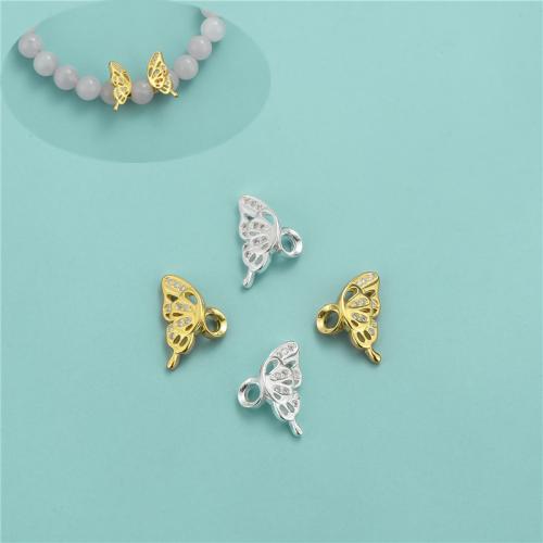 925 Sterling Silver Beads Butterfly DIY & micro pave cubic zirconia Sold By Pair