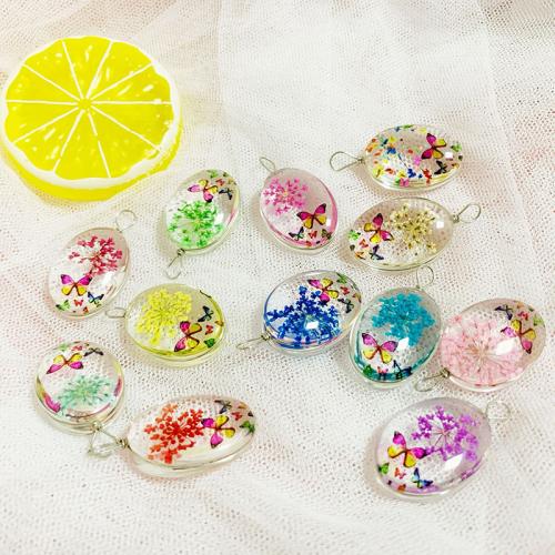 Pressed Dried Flower Jewelry  Zinc Alloy with Dried Flower & Glass epoxy gel DIY Sold By PC