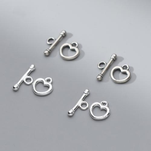 Sterling Silver Toggle Clasp, 925 Sterling Silver, Croí, DIY, dathanna níos mó le haghaidh rogha, heart size 9x10x1.8mm, stick length 14.5mm, Díolta De réir Socraigh