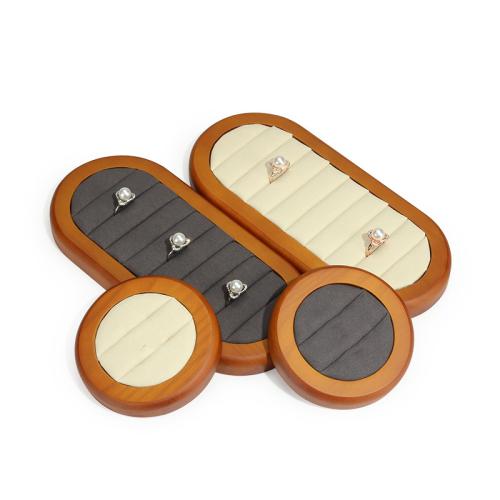 Houten ringen displayer, Microfiber PU, met Hout, verschillende stijlen voor de keuze, meer kleuren voor de keuze, Verkocht door PC