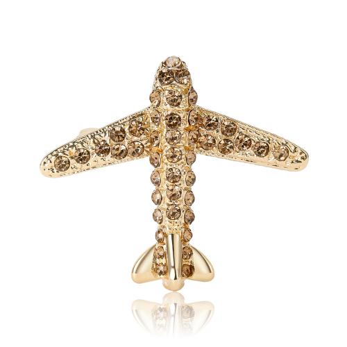 Zinc Alloy Brocher, Airplane, forgyldt, mode smykker & for kvinde & med rhinestone, flere farver til valg, nikkel, bly & cadmium fri, 43x37mm, Solgt af PC