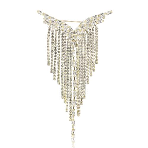 Zinc Alloy Brocher, Tassel, forgyldt, mode smykker & for kvinde & med rhinestone, flere farver til valg, nikkel, bly & cadmium fri, 64x117mm, Solgt af PC