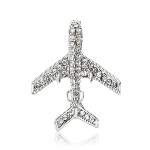 Zinc Alloy Brocher, Airplane, forgyldt, mode smykker & for kvinde & med rhinestone, flere farver til valg, nikkel, bly & cadmium fri, 26x34mm, Solgt af PC