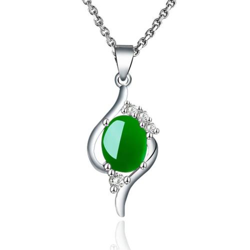 Kubieke Zirkoon Micro Pave Brass Ketting, Messing, met Groene Calcedony, mode sieraden & micro pave zirconia & voor vrouw, Lengte Ca 40 cm, Verkocht door PC