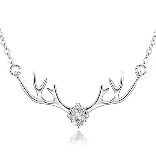 Necklaces Silver Sterling, 925 Sterling Silver, Antlers, jewelry faisin & do bhean & le rhinestone, dathanna níos mó le haghaidh rogha, Fad Thart 40 cm, Díolta De réir PC