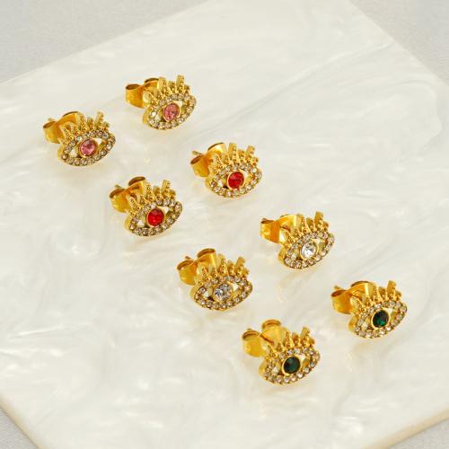 Roestvrij staal Stud Earrings, 304 roestvrij staal, met Cubic Zirconia & Kristal, 18K verguld, mode sieraden & voor vrouw, gouden, 10mm, Verkocht door pair