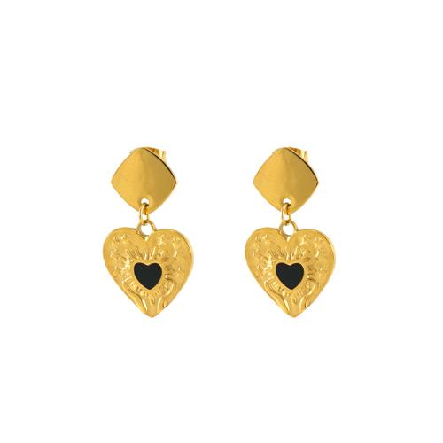 Stainless Steel Drop Earring 304 Stainless Steel Heart 18K gold plated fashion jewelry & for woman & enamel golden Sold By Pair