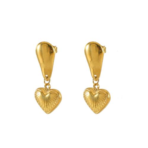 Acero inoxidable gota pendiente, acero inoxidable 304, Corazón, 18K chapado en oro, Joyería & para mujer, dorado, Vendido por Par