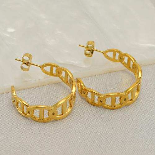 Stainless Steel Stud Earrings 304 Stainless Steel 18K gold plated fashion jewelry & for woman golden 23mm Sold By Pair