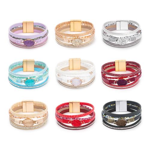 Bracelets cordon PU, cuir PU, avec Aimant, multicouche & unisexe & avec strass, plus de couleurs à choisir, 22mm, Longueur Environ 19.5 cm, Vendu par PC