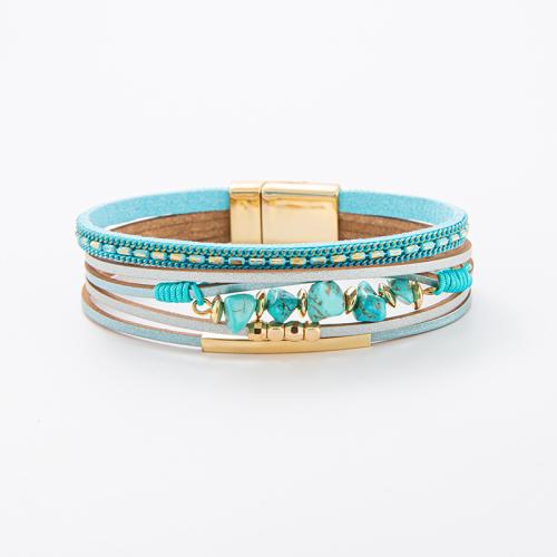 Bracelets cordon PU, cuir PU, avec Gravier naturel, bijoux de mode & multicouche & unisexe, plus de couleurs à choisir, 30mm, Longueur Environ 23 cm, Vendu par PC