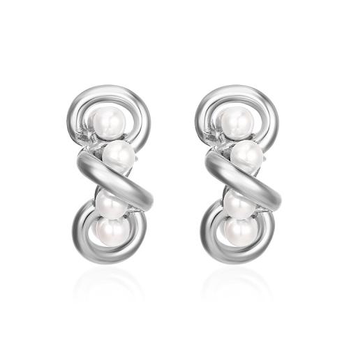 Stainless Steel Stud Earrings 304 Stainless Steel with Plastic Pearl Vacuum Ion Plating fashion jewelry & for woman Sold By Pair