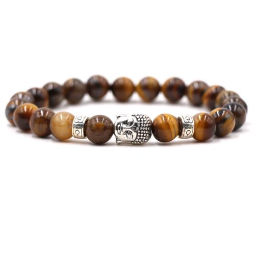 Gemstone Bracelets Natural Stone with Zinc Alloy Buddha fashion jewelry & Unisex 8mm Length 19 cm Sold By PC