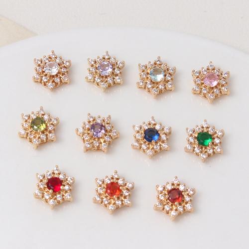 Cubic Zirconia grânulos de latão Micro Pave, cobre, Floco de neve, cromado de cor dourada, DIY & micro pavimento em zircônia cúbica, Mais cores pare escolha, níquel, chumbo e cádmio livre, vendido por PC