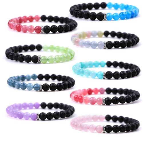 Pulseras de piedras preciosas, con lava & acero inoxidable 304, Joyería & diferentes patrones para la opción, más colores para la opción, longitud 18.5 cm, Vendido por UD