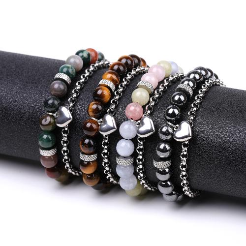 Bracelets de pierres précieuses, pierre gemme, avec corde en nylon & Acier inoxydable 304, bijoux de mode & différents matériaux pour le choix, plus de couleurs à choisir, 8mm, Longueur 18.5 cm, Vendu par PC