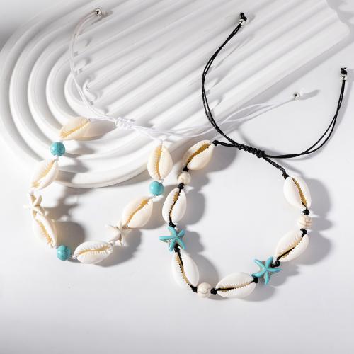 Fashion Jewelry Anklet, coquille, avec Fil de coton & turquoise, fait à la main, bijoux de mode & pour femme, plus de couleurs à choisir, Longueur 7.1-10.2 pouce, Vendu par PC