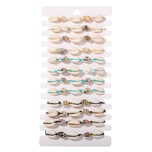 Bracelet bijoux coquillage, coquille, avec Fil de coton, fait à la main, bijoux de mode & unisexe, couleurs mélangées, Longueur 18-23 cm, 12PC/fixé, Vendu par fixé