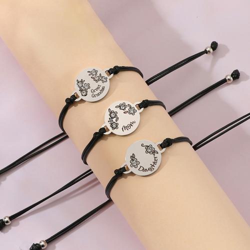 Trendy Wax cord armbanden, 304 roestvrij staal, met Wax, gepolijst, drie stuks & voor vrouw & met strass, meer kleuren voor de keuze, Lengte Ca 16-28 cm, Verkocht door PC