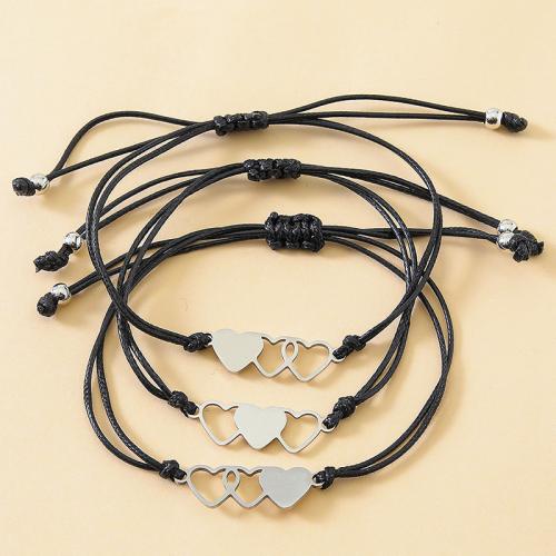 Trendy Wax cord armbanden, 304 roestvrij staal, met Wax, 3 stuks & verschillende stijlen voor de keuze & voor vrouw & met strass, meer kleuren voor de keuze, Lengte Ca 16-28 cm, Verkocht door PC