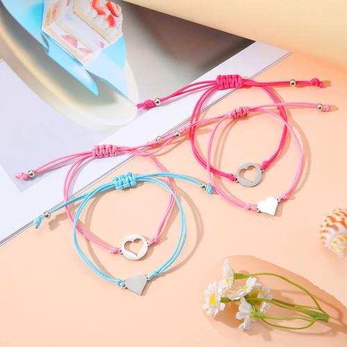 Moda crear pulseras de cordón de cera, acero inoxidable 304, con Cordón de cera, pulido, 2 piezas & para mujer, más colores para la opción, longitud aproximado 16-28 cm, Vendido por Set