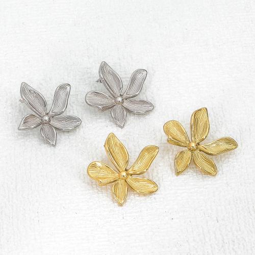 Stainless Steel Stud Earrings 304 Stainless Steel Flower Vacuum Ion Plating fashion jewelry & for woman Sold By Pair