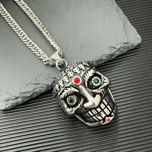 Rostfritt stål Smycken Hängen, 304 rostfritt stål, Skull, DIY & med strass, ursprungliga färgen, 32x28mm, Säljs av PC