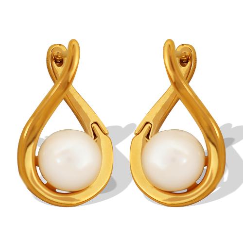 Tíotáiniam Cruach Earring, Cruach Tíotáiniam, le Pearl Fionnuisce, plátáilte, jewelry faisin, órga, 13x20mm, Díolta De réir Péire