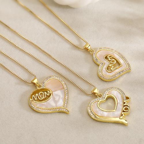 Cubic Zircon Micro Pave Brass Necklace with 5cm extender chain Heart plated fashion jewelry & micro pave cubic zirconia golden nickel lead & cadmium free Length 45 cm Sold By PC