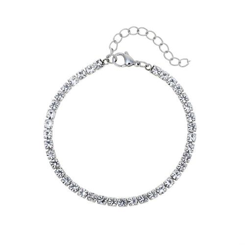 Bijoux bracelet en acier inoxydable, Acier inoxydable 304, pour femme & avec strass, plus de couleurs à choisir, Longueur 18 cm, Vendu par PC