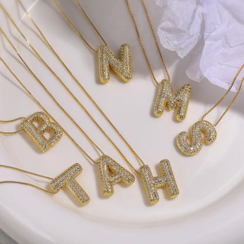 Cubic Zircon Micro Pave Brass Necklace Alphabet Letter plated fashion jewelry & micro pave cubic zirconia golden nickel lead & cadmium free Length 45 cm Sold By PC