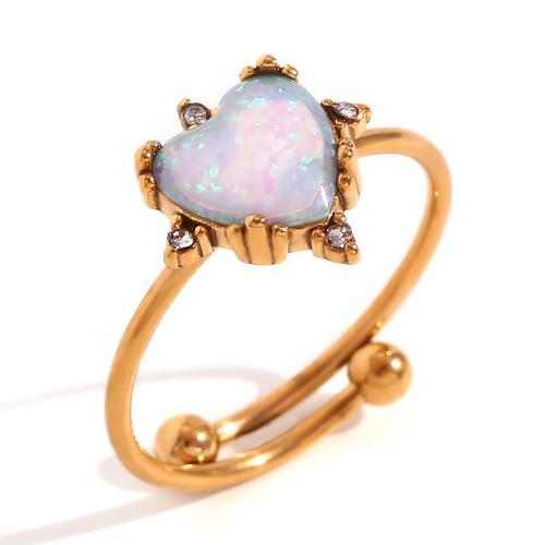 Rhinestone-Edelstahl -Finger-Ring, 316 L Edelstahl, mit Opal, 18K vergoldet, Modeschmuck & verschiedene Stile für Wahl & für Frau & mit Strass, goldfarben, verkauft von PC