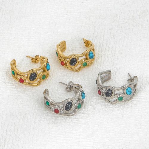 Pendientes de Acero Inoxidable, acero inoxidable 304, con Piedras preciosas, Joyería & para mujer, más colores para la opción, 24mm, Vendido por Par