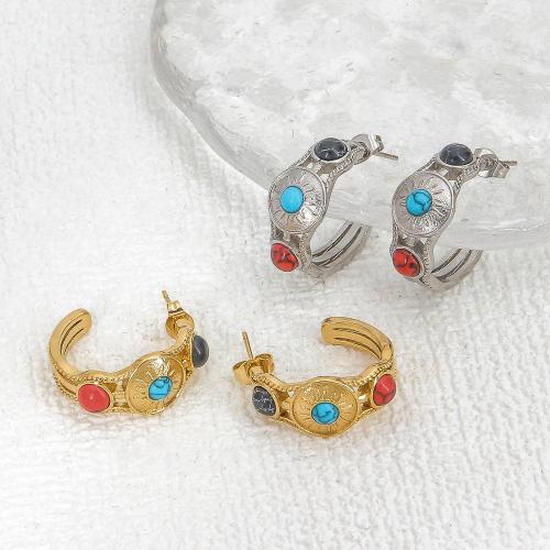 Pendientes de Acero Inoxidable, acero inoxidable 304, con Piedras preciosas, Joyería & para mujer, más colores para la opción, 24mm, Vendido por Par