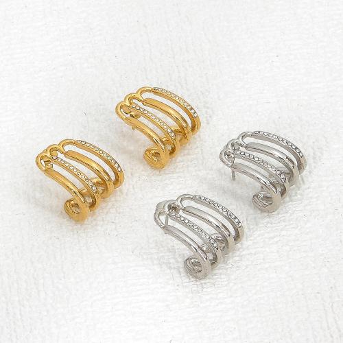 Stainless Steel Lever Terug Earring, 304 roestvrij staal, mode sieraden & voor vrouw & met strass, meer kleuren voor de keuze, 18x22mm, Verkocht door pair