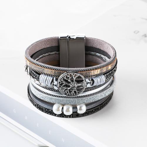 PU cavo bracciali, with perla in plastica, gioielli di moda & multistrato & unisex, nessuno, 37mm, Lunghezza Appross. 19.5 cm, Venduto da PC