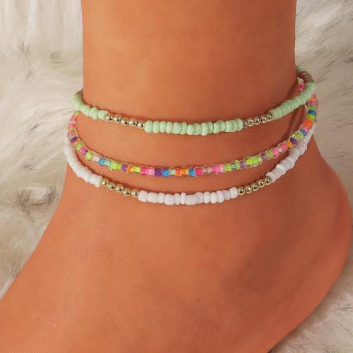 Anklet ze stopów cynku, Stop cynku, ze Seedbead, ze 5cm przedłużeniami łańcuszka, trzy sztuki & Stylu cyganerii & dla kobiety, mieszane kolory, bez zawartości niklu, ołowiu i kadmu, długość 22.6 cm, sprzedane przez Ustaw