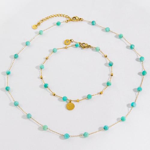 ステンレススチールジュエリーセット, ブレスレット & ネックレス, 304ステンレススチール, とともに Amazonite, ファッションジュエリー & 異なるスタイルを選択 & 女性用, 無色, 売り手 パソコン