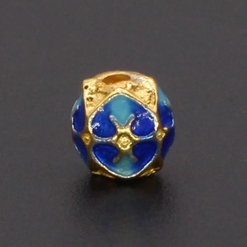 Messing kralen, gold plated, DIY & glazuur, blauw, nikkel, lood en cadmium vrij, 5x5mm, Verkocht door PC