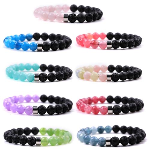 Bracelets de pierres précieuses, marbre teint, avec lave volcanique & Acier inoxydable 304, bijoux de mode & normes différentes pour le choix, plus de couleurs à choisir, Longueur 18.5 cm, Vendu par PC