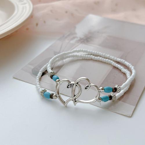 Bracelet de cheville en alliage de zinc, Seedbead, avec turquoise & alliage de zinc, Double couche & bijoux de mode & pour femme, Longueur 21 cm, Vendu par PC