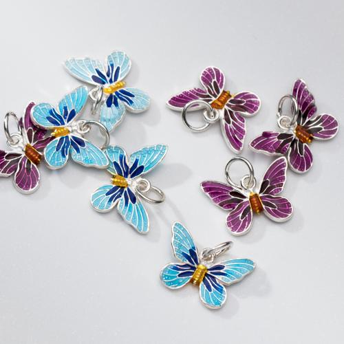 Srebne wisiorki 925, Srebro 925, Motyl, DIY & naklejka epoksydowa, dostępnych więcej kolorów, 15.50x11x2mm, sprzedane przez PC