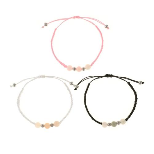 Gemstone Bracciali, Pietra naturale, with corda in cotone & 304 acciaio inox, fatto a mano, tre pezzi & per la donna, nessuno, Lunghezza Appross. 16-30 cm, Venduto da set